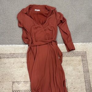 Reiss Terracotta Long Sleeve Wrap Dress